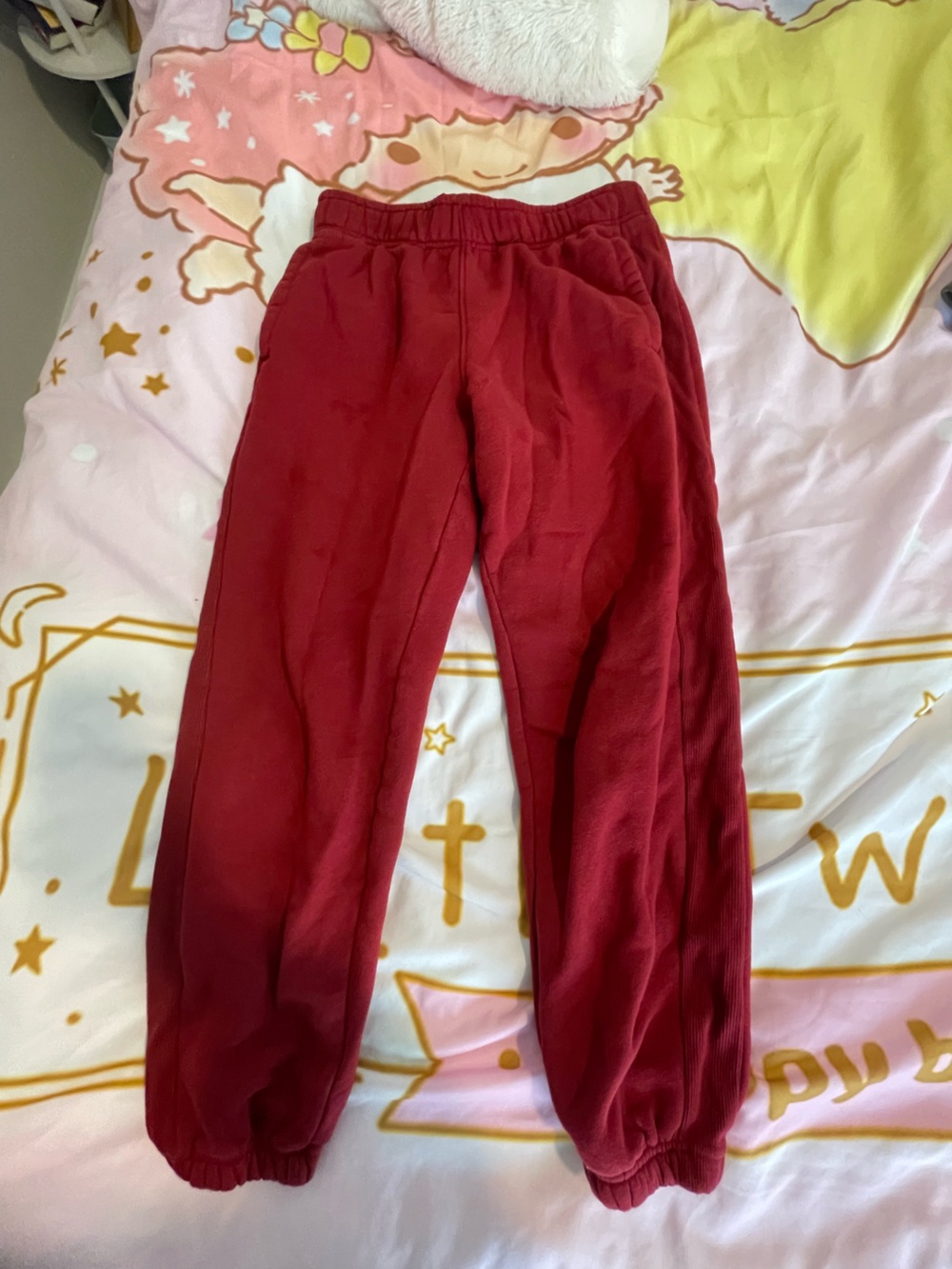 Women's Cozy Red Fleece Joggers - Elastic Waist & Cuffed Ankles